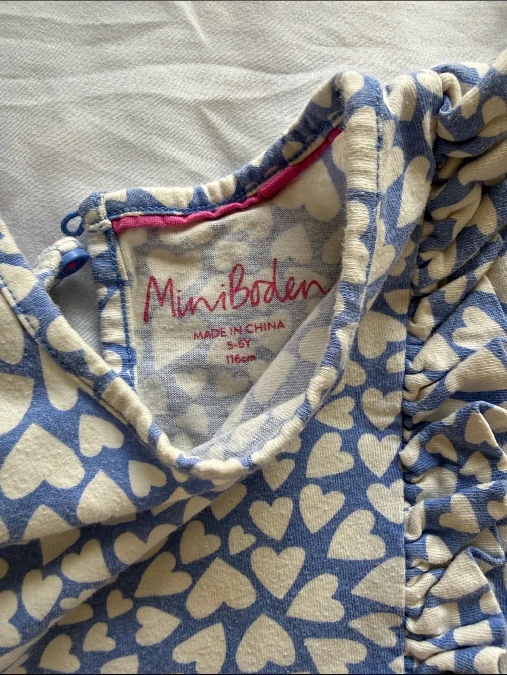 Mini Boden Blue Dress with Cream Heart Print